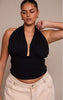 Plus Black Sculpt Ruched Halterneck Top