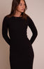 Black Ribbed Boat Neck Long Sleeve Bodycon Maxi Dress