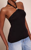 Black Halter Neck Trim Detail Top