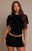 Black Velvet Ruched Mini Skirt