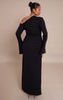 Plus Black Sculpt Bardot Ruched Side Long Sleeve Maxi Dress