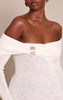 Cream Bardot Trim Detail Knitted Dress