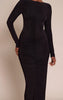 Black Slinky Ruched Low Back Maxi Dress