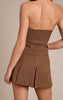 Chocolate Tailored Woven Herringbone Mini Pleated Skirt