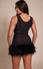 Shape Black Floral Sheer Sequin Feather Trim Mini Dress