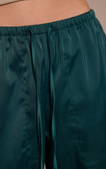 Emerald Green Satin Low Rise Wide Leg Drawstring Pants