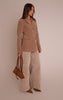 Brown Faux Suede Pocket Detail Cinched Waist Blazer