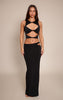 Black Double Layer Slinky Cut Out Detail Long Top