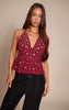 Wine Chiffon Studded Halterneck Top