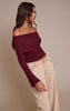 Wine Ultra Soft Deep Foldover Bardot Long Sleeve Top