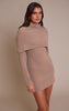 Taupe Ribbed Overlay Long Sleeve Bodycon Dress