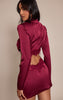 Burgundy Satin Lace Trim High Neck Long Sleeve Top