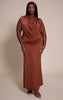 Plus Chocolate Crushed Satin Cowl Neck Maxi Dress