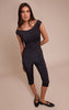 Black Slinky Poka Dot Capri Jumpsuit