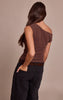 Chocolate Soft Brushed Rib Asymmetric Neckline Long Top