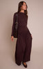 Chocolate Double Layer Jersey Dropped Waist Long Sleeve Maxi Dress