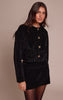 Black Round Neck Gold Button Suede Jacket