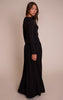 Black Double Layer Jersey Dropped Waist Long Sleeve Maxi Dress