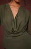 Dark Green Chiffon Cowl Plunge Blouse