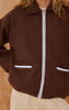 Espresso Contrast Binding Zip Up Fleece