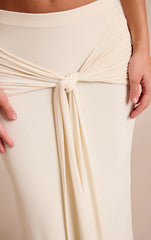 Cream Slinky Knot Detail Maxi Skirt