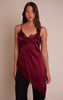 Plum Satin Lace Detail Asymmetric Long Top