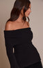 Black Ribbed Bardot Flute Sleeve Knitted Top