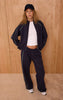 Navy Interlock Contrast Piping Wide Leg Sweatpants