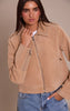Sand Studded Detail Faux Suede Zip Up Jacket