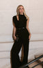 Premium Black Woven Asymmetric Cowl Drape Back Jumpsuit