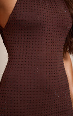 Chocolate Hotfix Halterneck Backless Maxi Dress