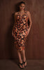 PLT Label Plus Multi Leopard Printed Velvet Halterneck Midaxi Dress