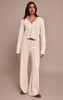 Cream Ribbed Wide Leg Knit Pants