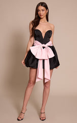 Black Plunge Oversized Contrast Bow Shift Dress
