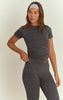 Charcoal Seamless Marl Layered Ruched Side Gym Top