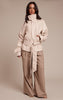 Petite Cream Faux Leather Belted Funnel Neck Coat