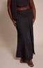 Plus Premium Black Woven Draped Fishtail Maxi Skirt
