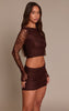 Brown Lace Mini Skirt Mid Rise
