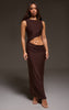 Chocolate Double Layer Slinky Cut Out Maxi Dress