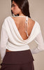 Cream Burnout Mesh Cowl Neck Long Sleeve Top
