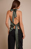 Forest Green Satin Drape Plunge Cowl Top