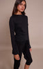 Black Soft Jersey Flared Long Sleeve Top