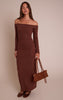 Chocolate Super Soft Bardot Long Sleeve Maxi Dress
