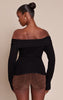 Black Long Sleeve Twist Shoulder Detail Knitted Top