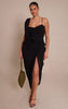 Plus Black Chiffon Overlay Detail Drape Midi Dress