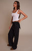 Black Premium Soft Touch Wrap Front Wide Leg Pant