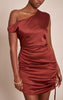 Rust Satin One Shoulder Ruched Mini Dress