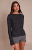 Charcoal Soft Knit Straight Neck Long Sleeve Top