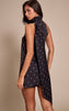 Black Satin Poka Dot Scarf Mini Dress