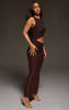 Chocolate Double Layer Slinky Cut Out Maxi Dress